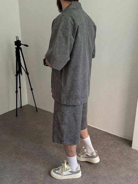 Мужской oversize комплект рубашка + шорты в сером цвете bm349-S фото