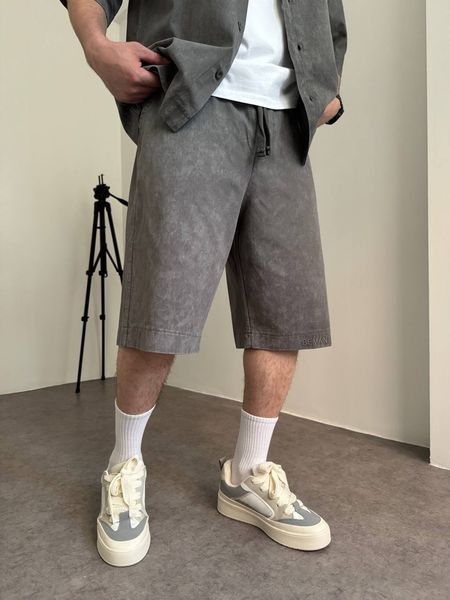 Мужской oversize комплект рубашка + шорты в сером цвете bm349-S фото