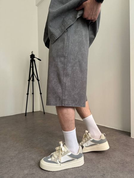 Мужской oversize комплект рубашка + шорты в сером цвете bm349-S фото