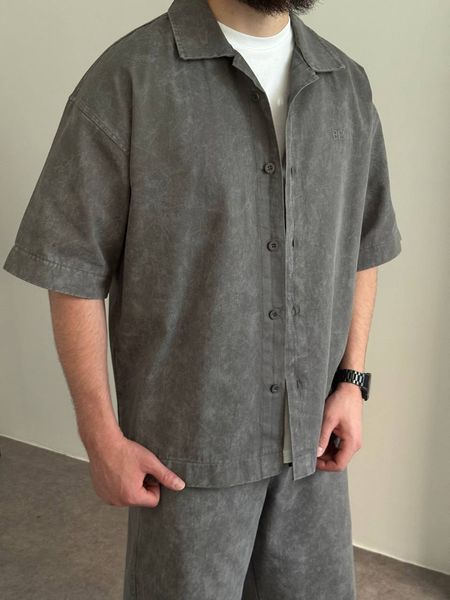 Мужской oversize комплект рубашка + шорты в сером цвете bm349-S фото