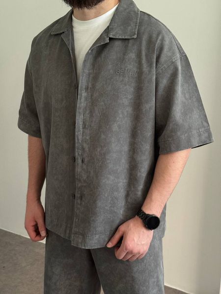 Мужской oversize комплект рубашка + шорты в сером цвете bm349-S фото