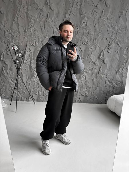 Чоловіча зимова oversize куртка у графітовому кольорі dp25 фото