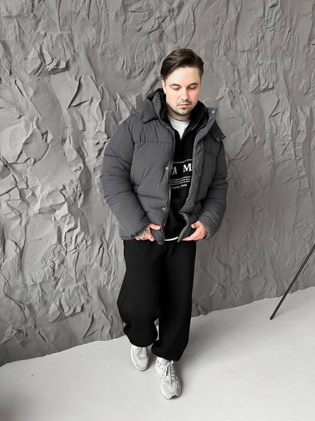 Чоловіча зимова oversize куртка у графітовому кольорі dp25 фото