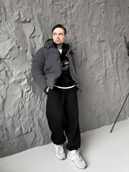 Чоловіча зимова oversize куртка у графітовому кольорі dp25 фото