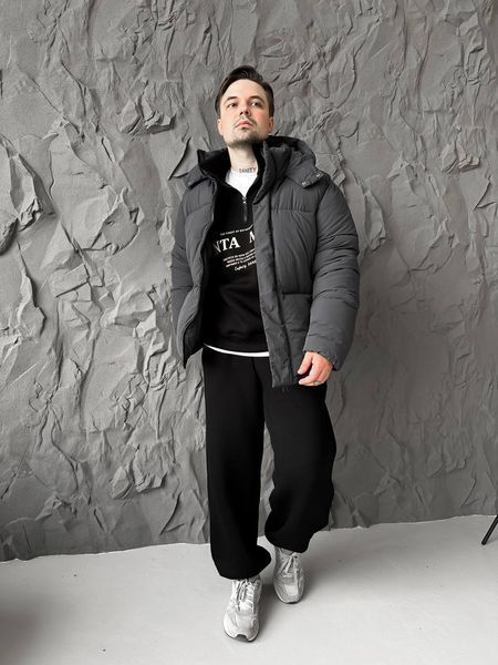 Чоловіча зимова oversize куртка у графітовому кольорі dp25 фото