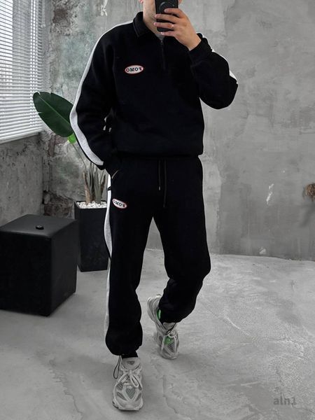 Мужской oversize костюм на флисе в черном цвете aln1k фото