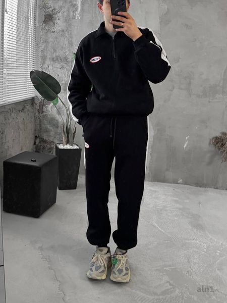 Мужской oversize костюм на флисе в черном цвете aln1k фото