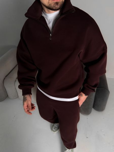 Чоловічий oversize костюм світшот+штани у коричневому кольорі kos56 фото
