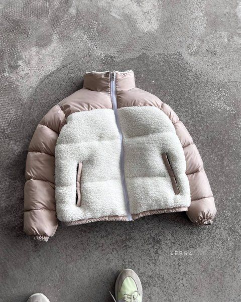 Чоловіча зимова oversize куртка у бежевому кольорі lebr4 фото