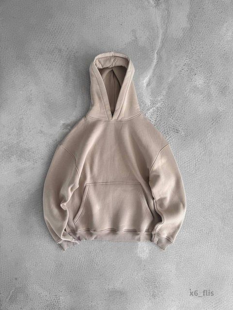 Мужское oversize худи на флисе в бежевом цвете x6_flis фото