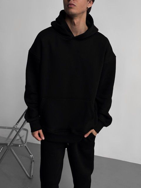 Мужское oversize худи на флисе в черном цвете rd417 фото