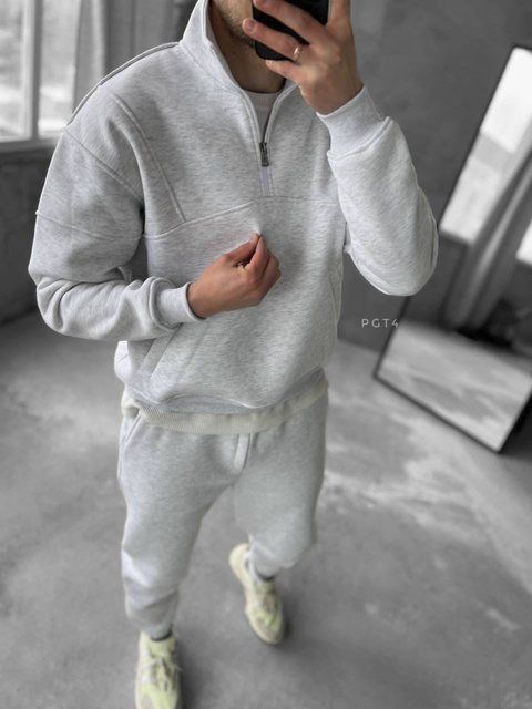 Чоловічий oversize костюм на флісі у світло-сірому кольорі pgt4n фото