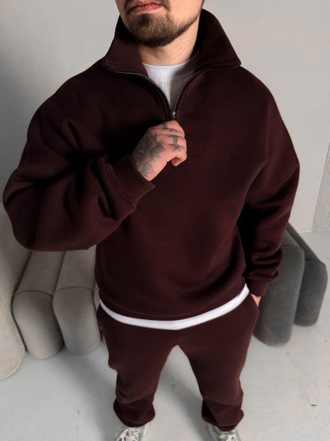 Чоловічий oversize костюм світшот+штани у коричневому кольорі kos56 фото
