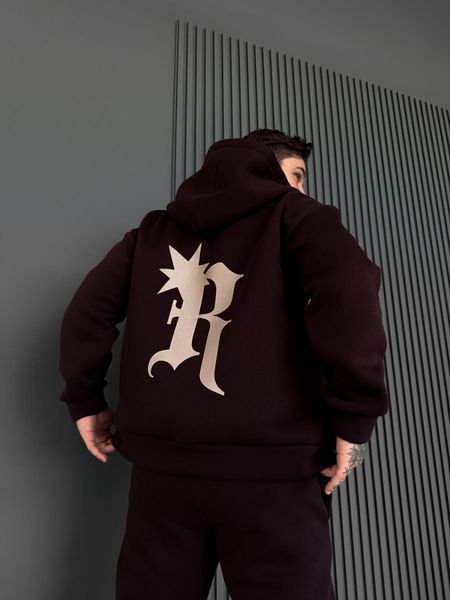 Мужская oversize кофта с принтом в коричневом цвете xu24 фото