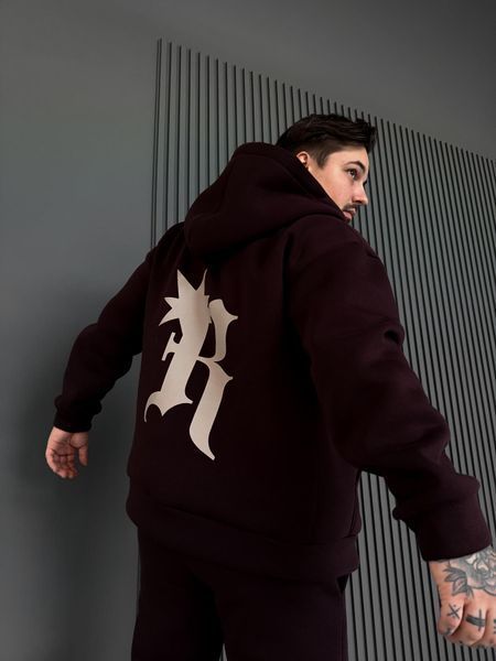 Мужская oversize кофта с принтом в коричневом цвете xu24 фото
