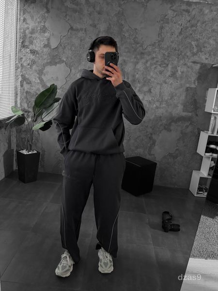 Мужской oversize спортивный костюм в темно-сером цвете dzas9n фото