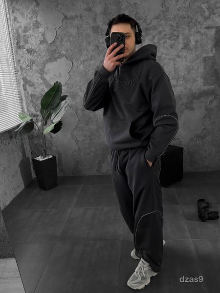 Мужской oversize спортивный костюм в темно-сером цвете dzas9n фото