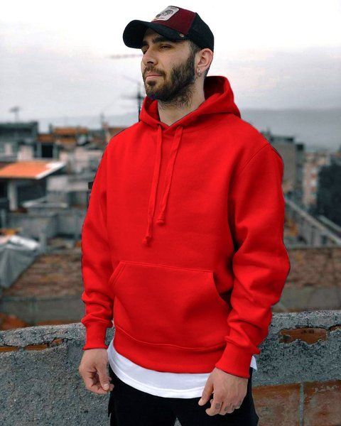 Чоловіче оверсайз худі у червоному кольорі jr-hd02red фото