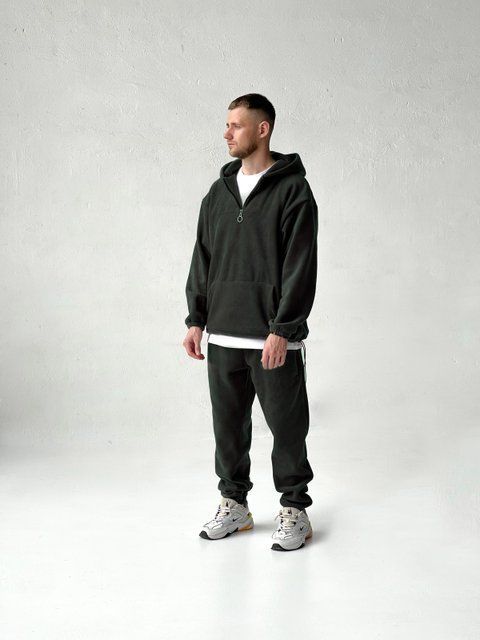 Мужской oversize флисовый костюм в цвете хаки l00422 фото