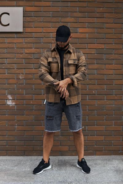 Мужская байковая oversize рубашка в коричневом цвете 124741211 фото