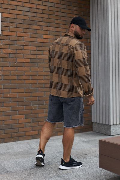 Мужская байковая oversize рубашка в коричневом цвете 124741211 фото