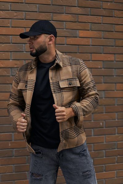 Мужская байковая oversize рубашка в коричневом цвете 124741211 фото