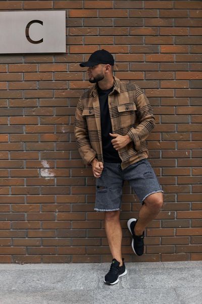 Мужская байковая oversize рубашка в коричневом цвете 124741211 фото