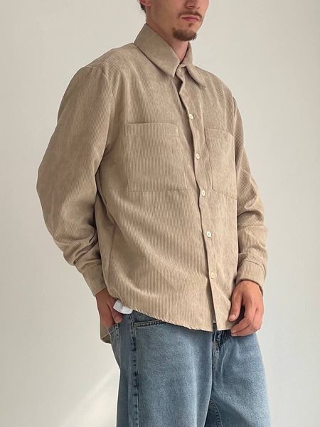 Мужская oversize рубашка в бежевом цвете r00804-S-M фото