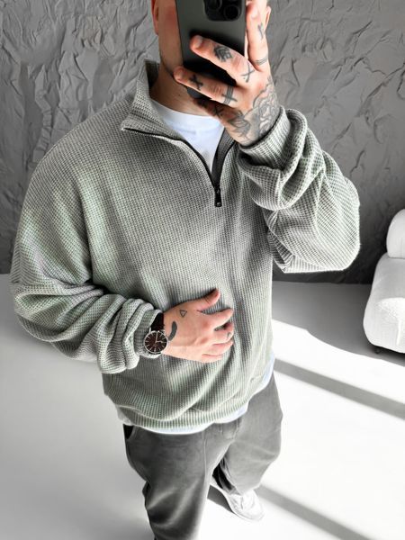 Мужской oversize свитер на молнии в зеленом цвете sz4 фото