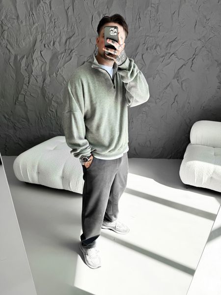 Мужской oversize свитер на молнии в зеленом цвете sz4 фото