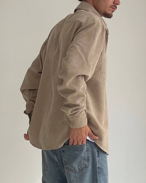 Мужская oversize рубашка в бежевом цвете r00804-S-M фото