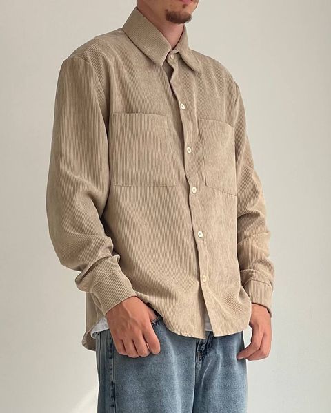 Мужская oversize рубашка в бежевом цвете r00804-S-M фото
