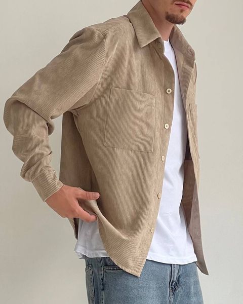 Мужская oversize рубашка в бежевом цвете r00804-S-M фото