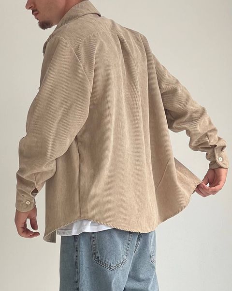 Мужская oversize рубашка в бежевом цвете r00804-S-M фото