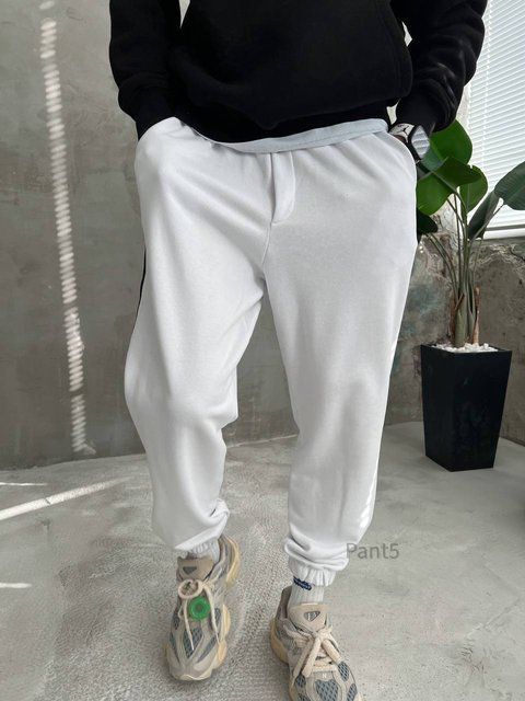 Чоловічі джогери з лампасами у білому кольорі pant5-S фото