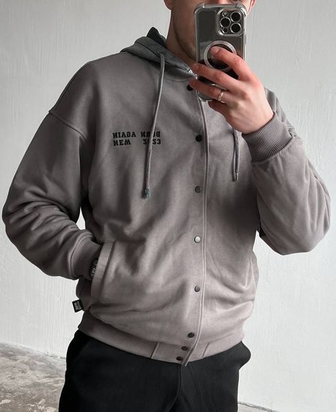 Мужской oversize бомбер в сером цвете bbrn9 фото
