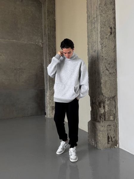Мужское oversize худи на флисе в сером цвете rd420 фото
