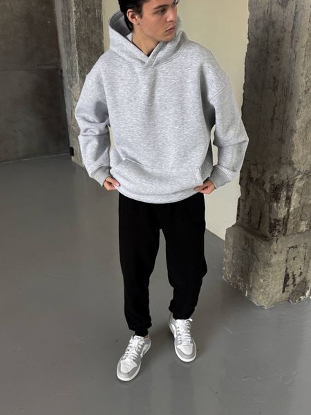 Мужское oversize худи на флисе в сером цвете rd420 фото