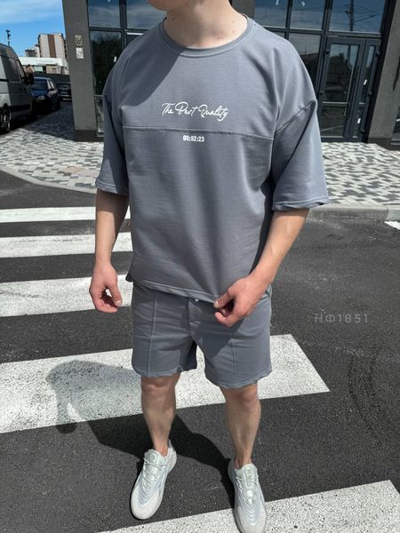 Мужской oversize костюм футболка + шорты в сером цвете нф1851 фото