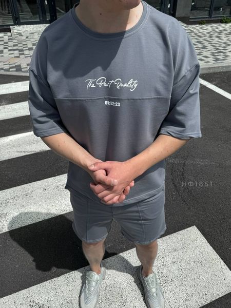 Мужской oversize костюм футболка + шорты в сером цвете нф1851 фото
