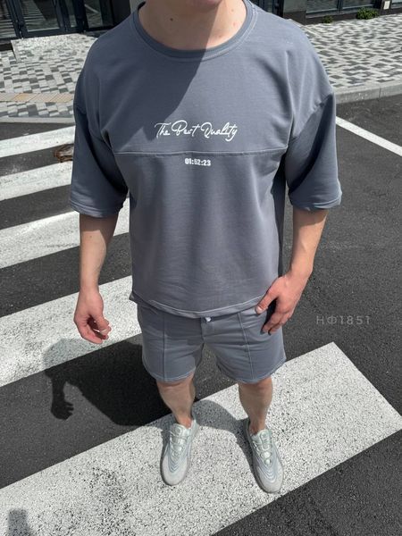 Мужской oversize костюм футболка + шорты в сером цвете нф1851 фото