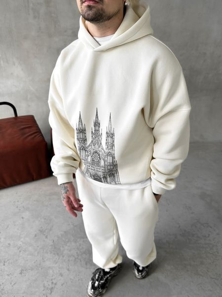 Мужской oversize спортивный костюм с принтом в белом цвете kos33 фото