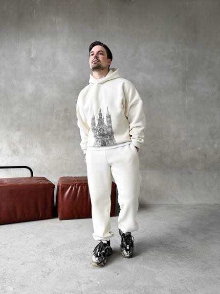 Мужской oversize спортивный костюм с принтом в белом цвете kos33 фото