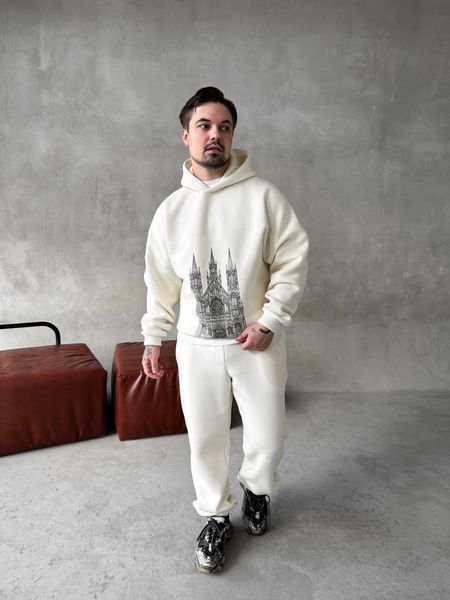 Мужской oversize спортивный костюм с принтом в белом цвете kos33 фото