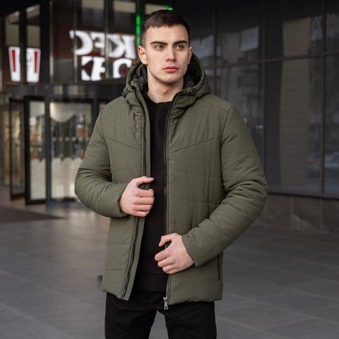 Чоловіча зимова куртка з капюшоном у кольорі хакі owku1083kh фото