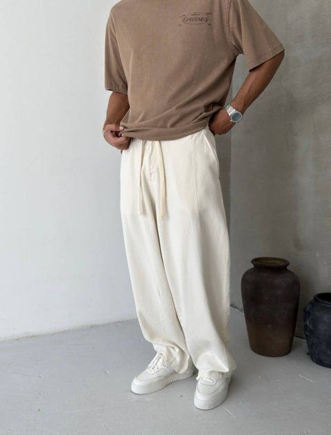 Мужские котоновые брюки Baggy в бежевом цвете ch6390/2-S фото
