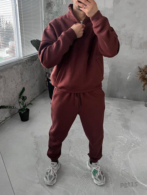 Чоловічий oversize костюм на флісі у бордовому кольорі pgt15n фото