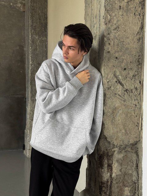 Мужское oversize худи на флисе в сером цвете rd420 фото