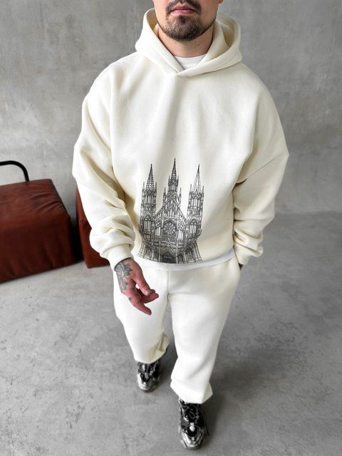 Мужской oversize спортивный костюм с принтом в белом цвете kos33 фото