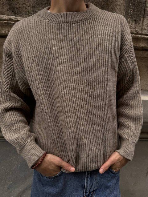 Мужской oversize свитер в бежевом цвете u01704 фото